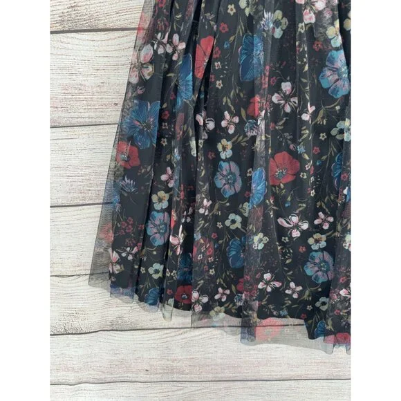 Disney Lauren Conrad Floral Semi Sheer Lined‎ Dress Women's 10 Black/Blue/Red - Picture 6 of 13